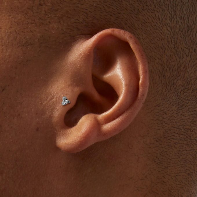 Silver-tone Titanium Cubic Zirconia Triple Stacked Stud 18G Threadless Tragus Earring - 3 Pack