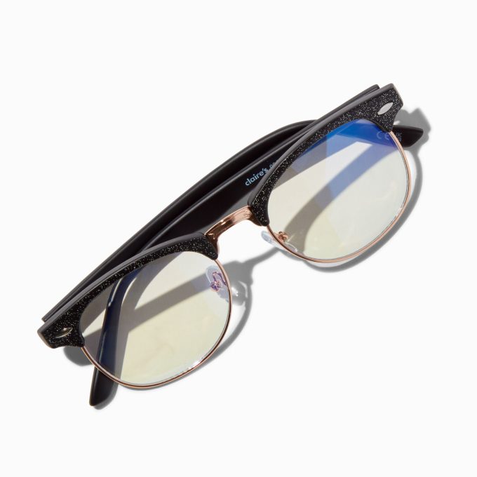 Solar Blue Light Reducing Black Glitter Browline Clear Lens Frames