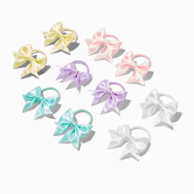 Claire's Club Satin Pastel Bow Hair Ties - 10 Pack