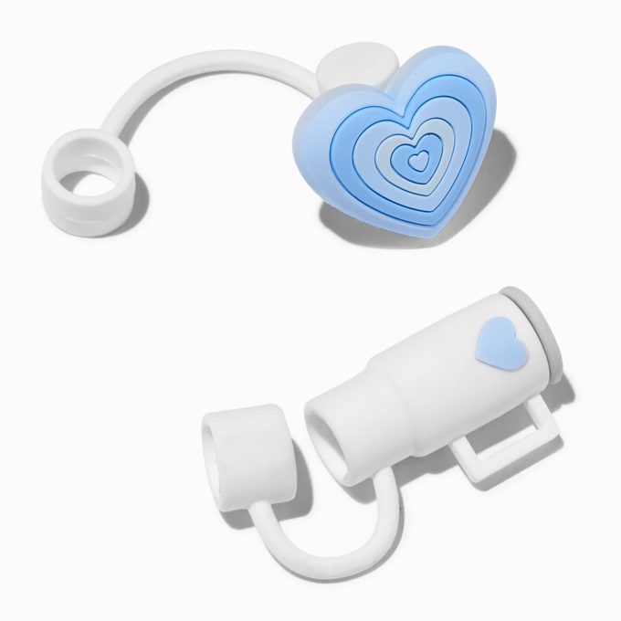 Blue Heart & White Cup Straw Covers - 2 Pack