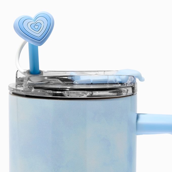 Blue Heart & White Cup Straw Covers - 2 Pack