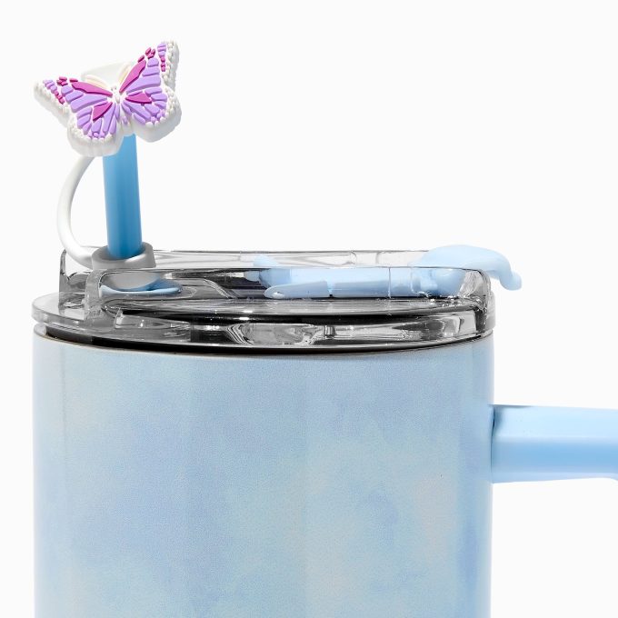 Purple Butterfly & White Cup Straw Covers - 2 Pack