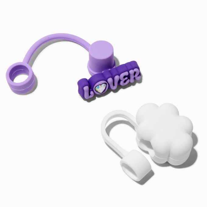 White Cloud & Purple ''Lover'' Straw Covers - 2 Pack