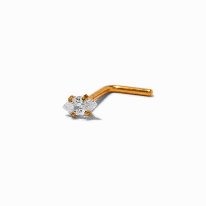20G Gold-tone Titanium Cubic Zirconia Marquise Nose Stud