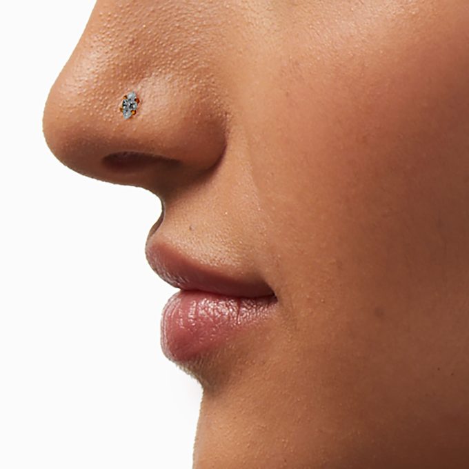 20G Gold-tone Titanium Cubic Zirconia Marquise Nose Stud