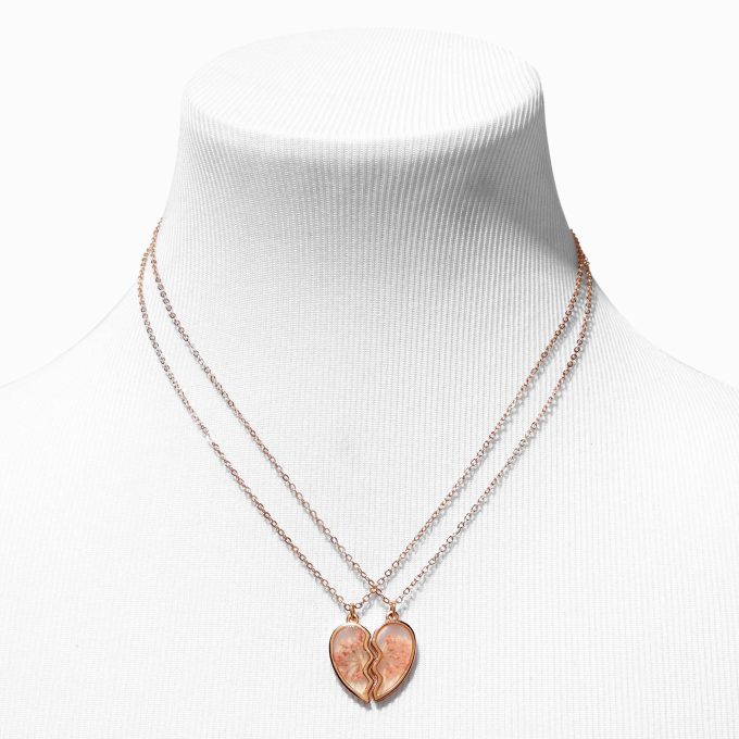 Best Friends Framed Flowers Split Heart Pendant Necklaces - 2 Pack