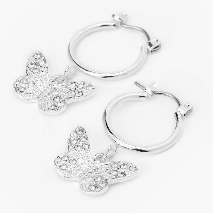 Silver-tone Filigree Butterfly 10mm Hoop Earrings