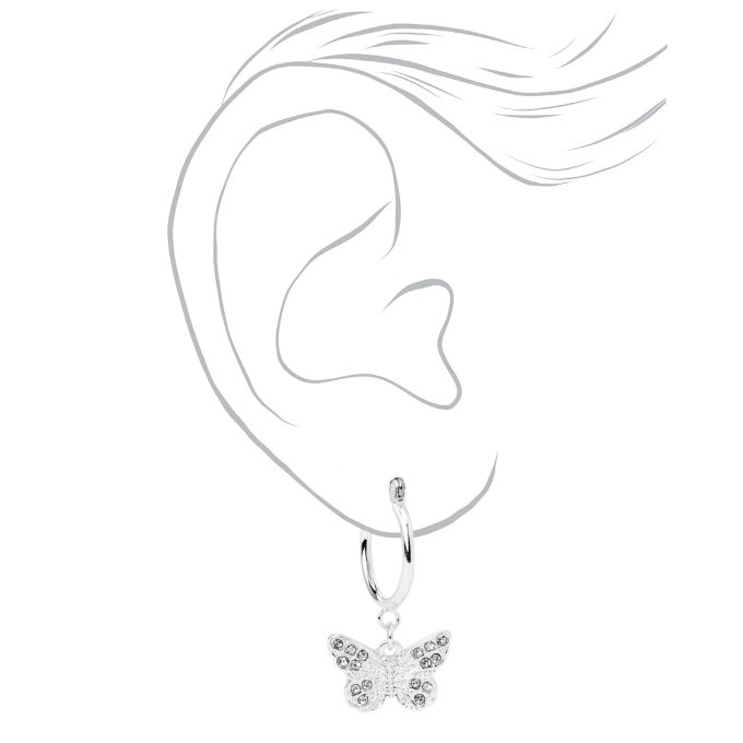 Silver-tone Filigree Butterfly 10mm Hoop Earrings