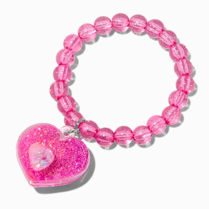 Claire's Club Pink Liquid-Filled Glitter Heart Stretch Bracelet