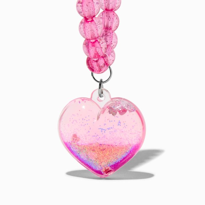 Claire's Club Pink Liquid-Filled Glitter Heart Stretch Bracelet
