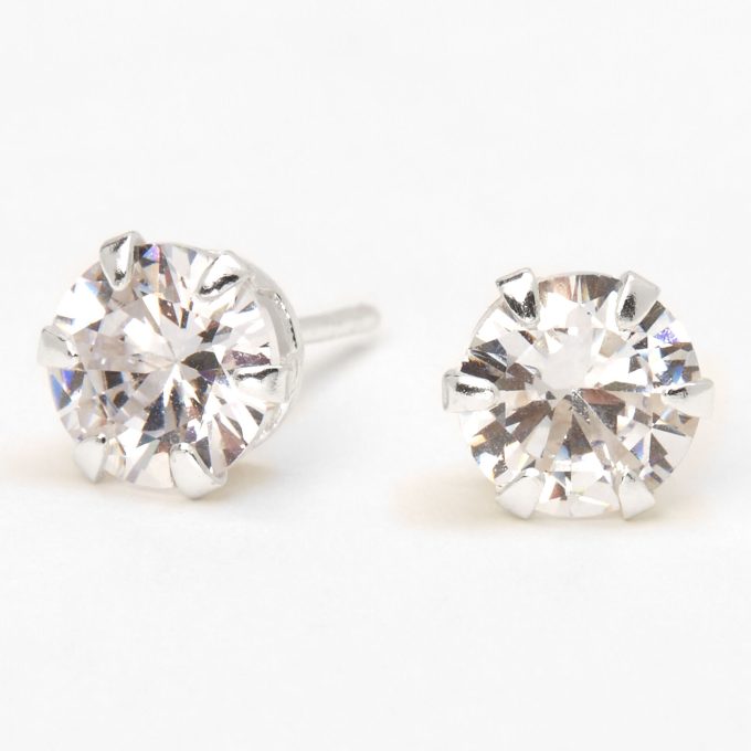 C LUXE by Claire's Sterling Silver Cubic Zirconia 7mm Round Cupcake Stud Earrings
