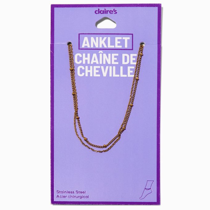 Gold-tone Stainless Steel Ball Chain Anklets - 2 Pack