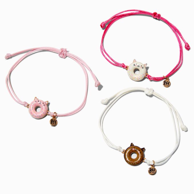 Best Friends Cat Donut Adjustable Bracelets - 3 Pack