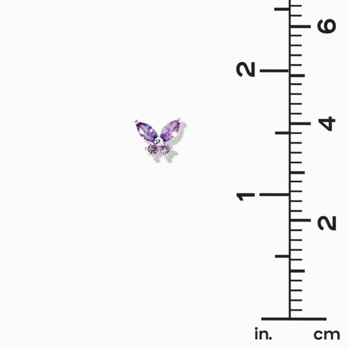 Purple Cubic Zirconia Silver-tone Butterfly Stud Earrings
