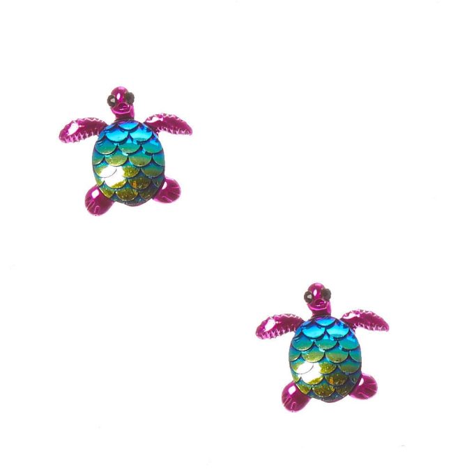 Holographic Scale Turtle Clip-On Stud Earrings