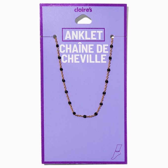 Gold-tone Black Beaded Stationed Chain Anklet