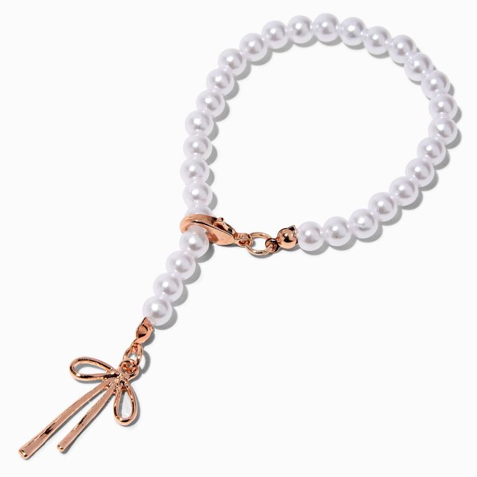 Rose Gold-tone Bow & Pearl Handle Charm