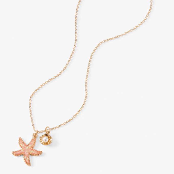 Pink Starfish Pearl Gold Pendant Necklace