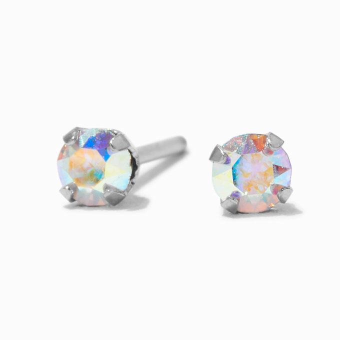 Stainless Steel 3mm Iridescent AB Crystal Studs Ear Piercing Kit with Ear Care Solution
