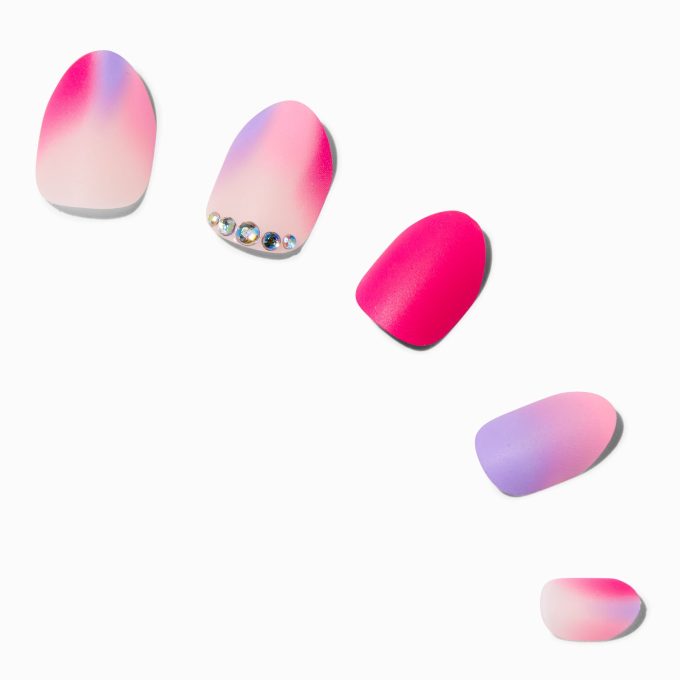 Pink Ombré Gem Stiletto Press On Vegan Faux Nail Set - 24 Pack