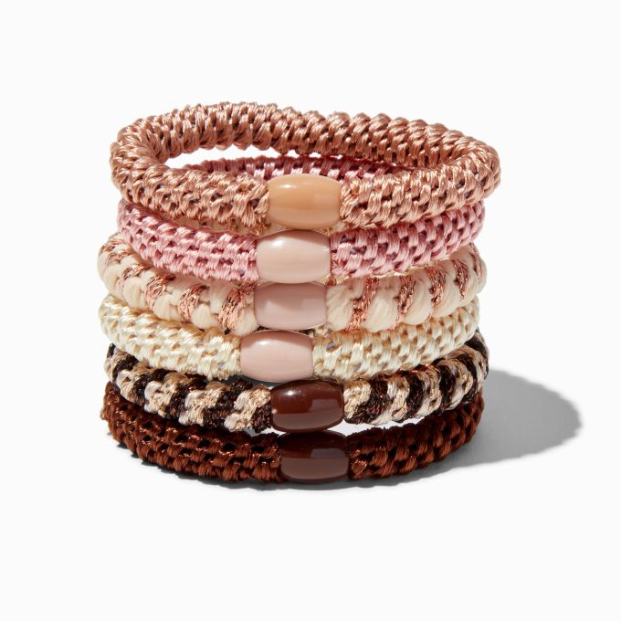 Boho Tonal Beaded Woven Hair Ties - 6 Pack