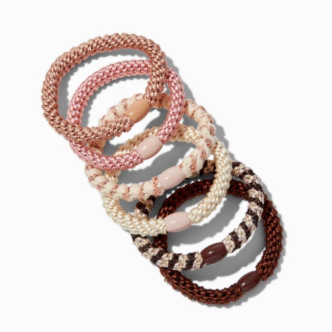 Boho Tonal Beaded Woven Hair Ties - 6 Pack