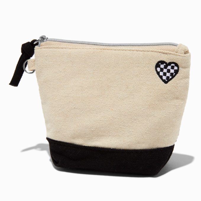 DIY Small Black Checkered Heart Coin Purse