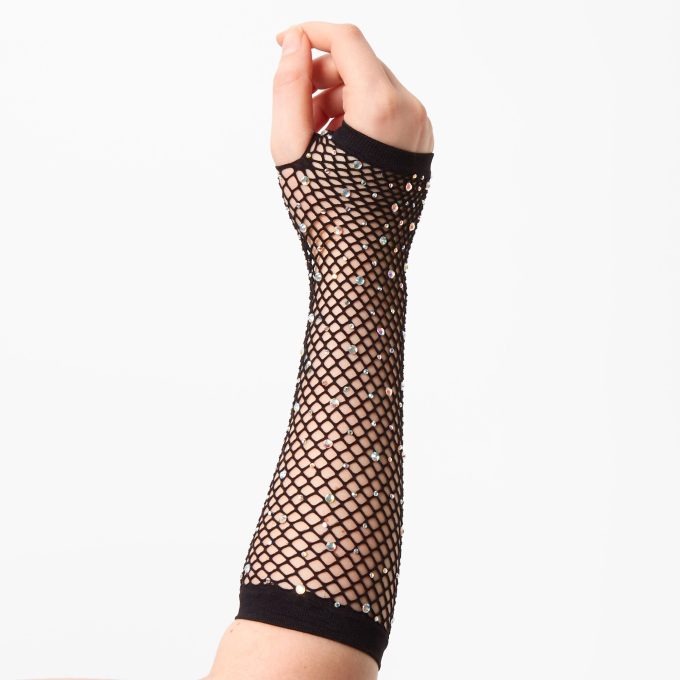 Black Rhinestone Fishnet Arm Warmers