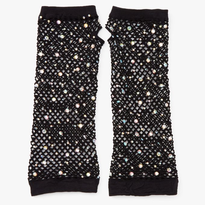 Black Rhinestone Fishnet Arm Warmers