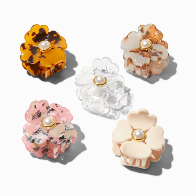 Pearl Tortoiseshell Flower Mini Hair Claws - 5 Pack