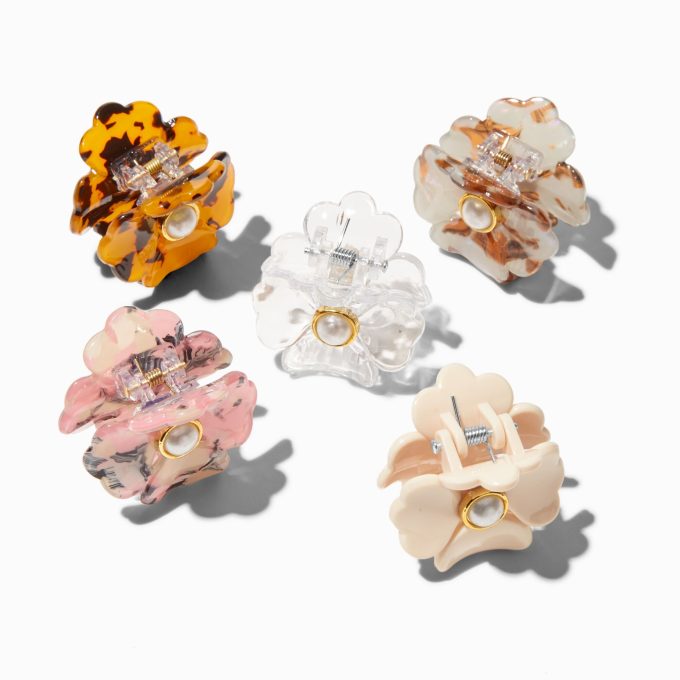 Pearl Tortoiseshell Flower Mini Hair Claws - 5 Pack