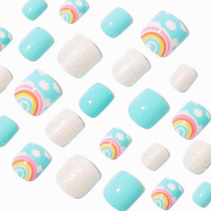 Rainbow Cloud Square Press On Vegan Faux Nail Set - 24 Pack