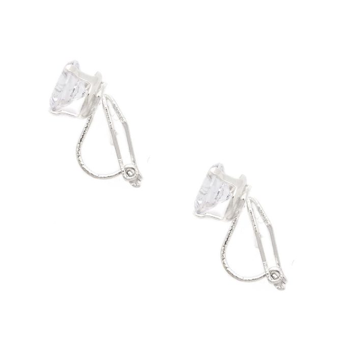 Silver-tone Cubic Zirconia Round 7mm Clip-On Earrings
