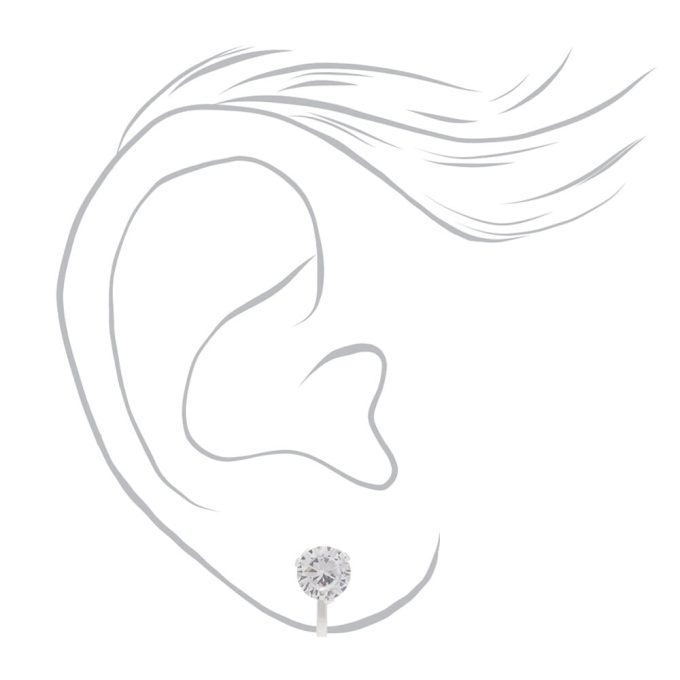 Silver-tone Cubic Zirconia Round 7mm Clip-On Earrings