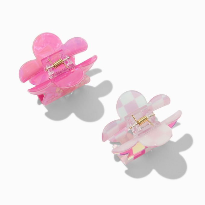 Pink Checkered Daisy Hair Claws - 2 Pack