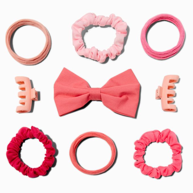 Claire's Club Pink Hair Bow & Hair Tie Set - 9 Pack