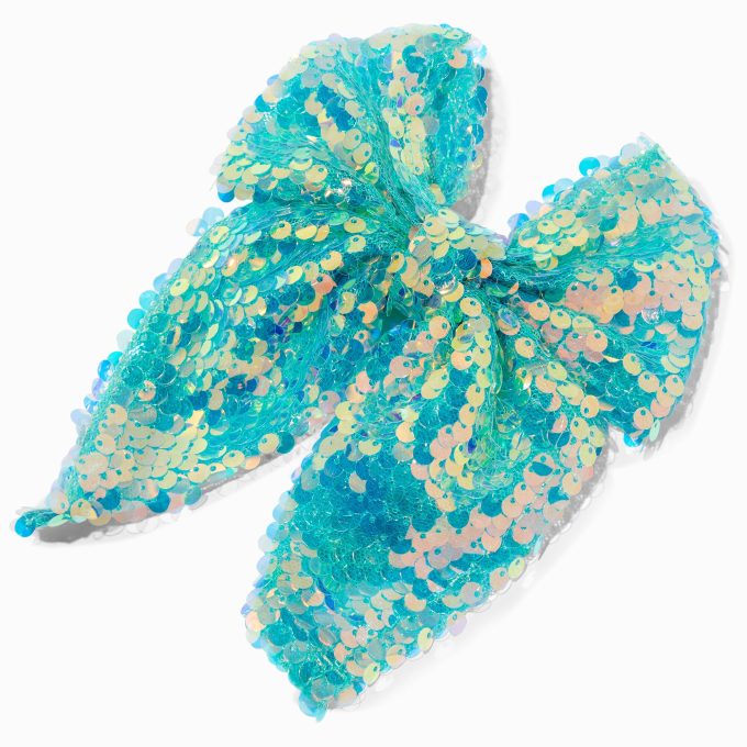 Claire's Club Teal Chiffon Sequin Hair Bow Clip