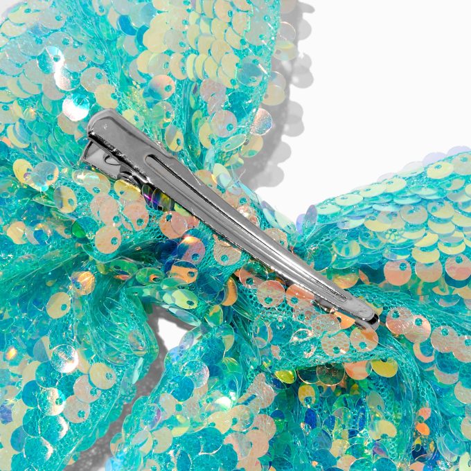 Claire's Club Teal Chiffon Sequin Hair Bow Clip