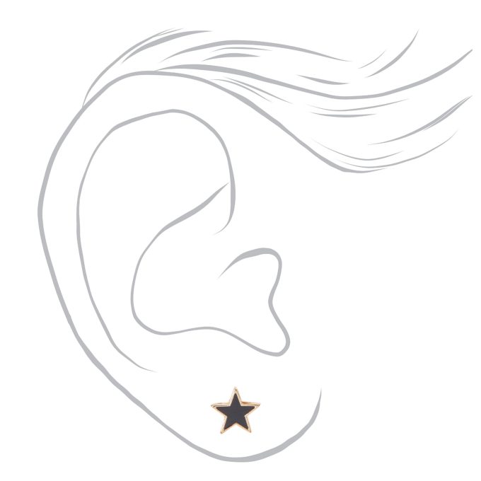 Black Star Gold-tone Stud Earrings