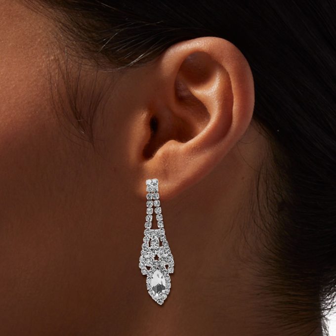Silver Crystal Scalloped Shirt Neck Jewelry Set - 2 Pack