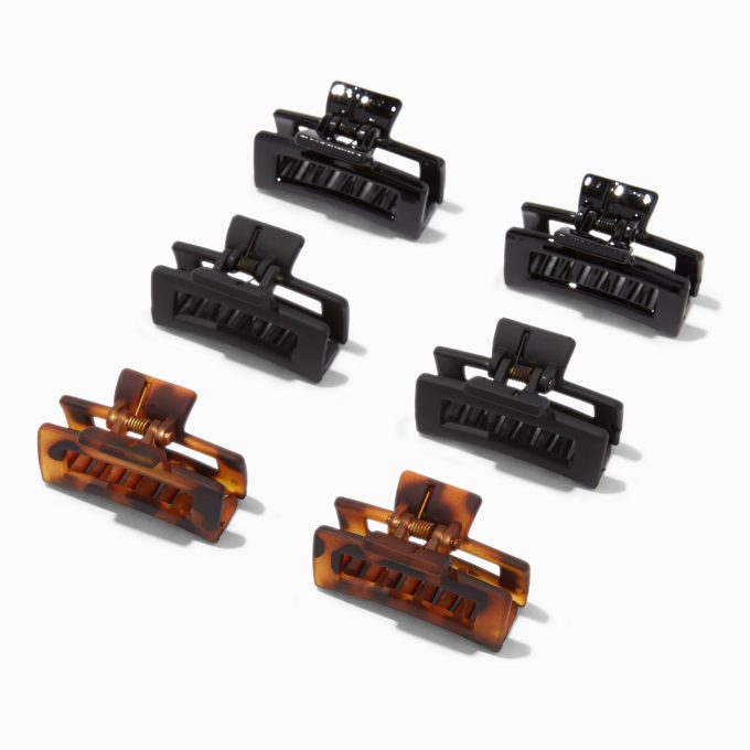 Black & Tortoiseshell Rectangle Hair Claw - 6 Pack