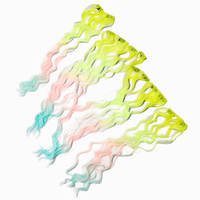 Pastel Rainbow Curly Faux Hair Clip In Extensions - 4 Pack