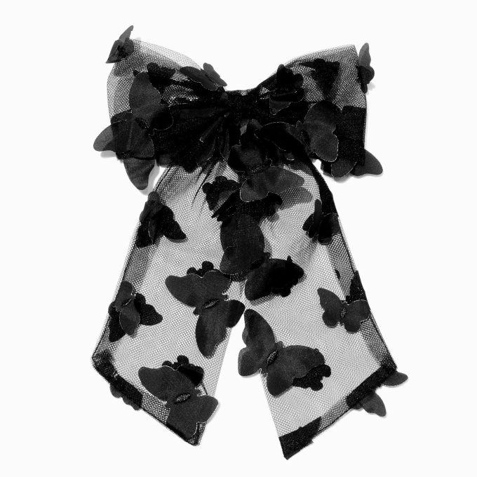 Black Chiffon Butterfly Hair Bow Clip