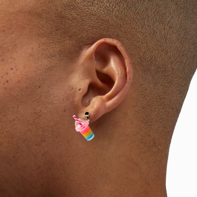 Rainbow Bubble Tea Clip-On Drop Earrings