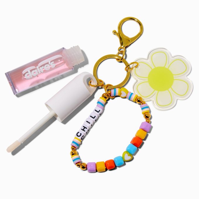 "Chill" Daisy Charm Lip Gloss Wristlet Keychain