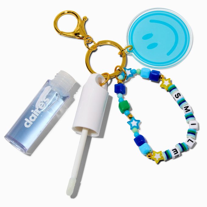 "Smile" Happy Face Charm Lip Gloss Wristlet Keychain