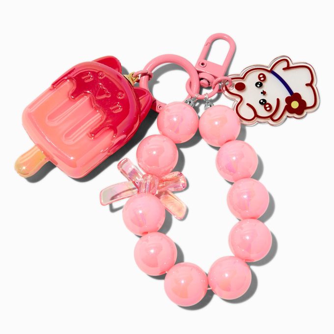 Pink Cat Ice Pop Wristlet Keychain