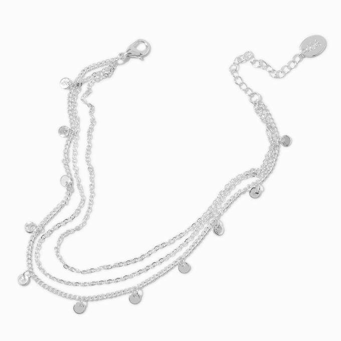 Silver-tone Disc Multi-Strand Chain Anklet