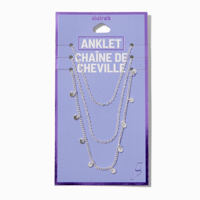 Silver-tone Disc Multi-Strand Chain Anklet