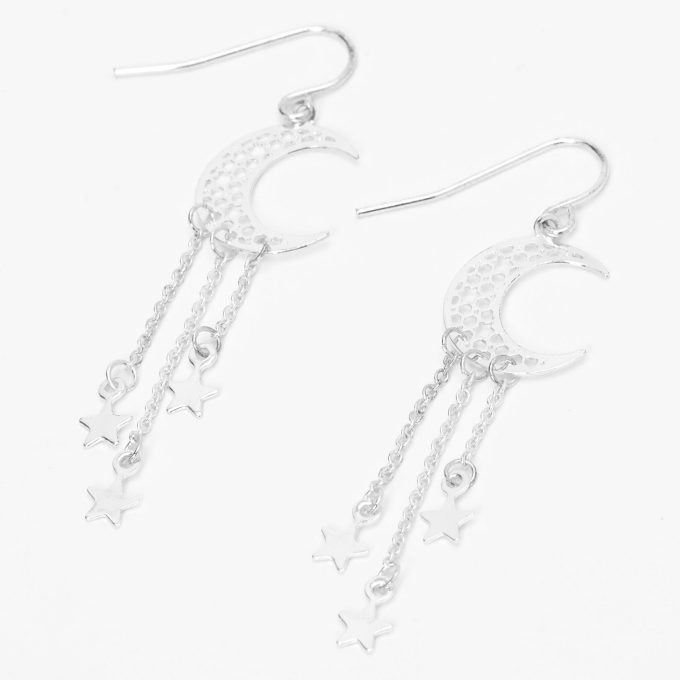 Silver-tone Filigree Moon 2" Drop Earrings
